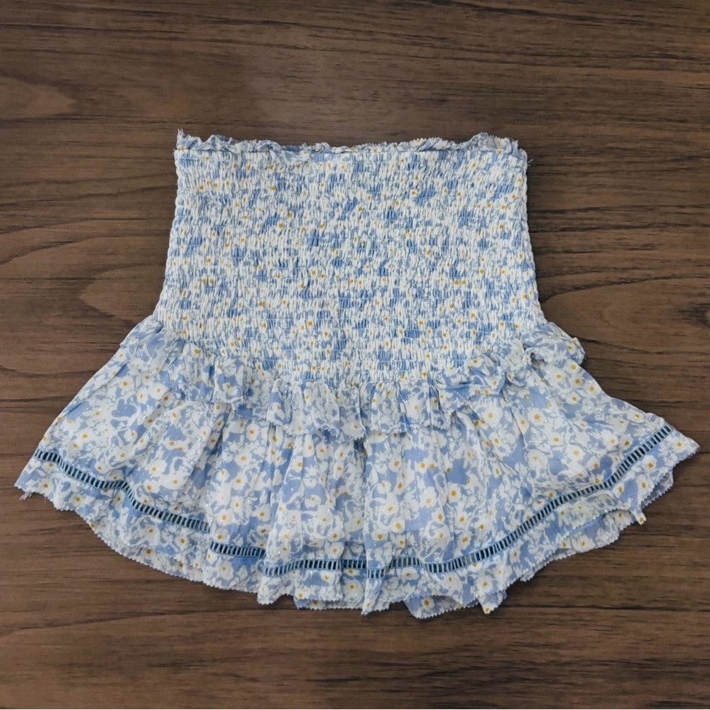 Saylor Amal Ruffle Smocked Skirt Baby Blue & White Size S - Picture 6 of 8